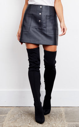 J.O.A. High Waisted Button Down A Line Faux Leather Mini Skirt in