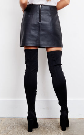 J.O.A. High Waisted Button Down A Line Faux Leather Mini Skirt in