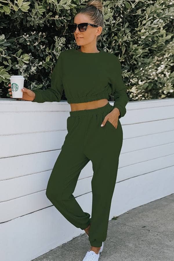 Two-Piece Lounge Set - Olive Green