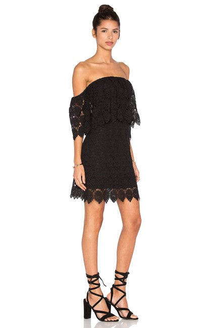 J.O.A. Off The Shoulder Lace Mini Dress In Black | SURFACED